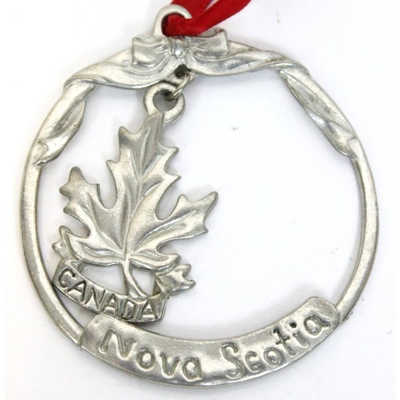 Vtg 1998 Nova Scotia Canada Metal Ornament Hanging Leaf Bow Ribbon Holiday - Picture 1 of 3